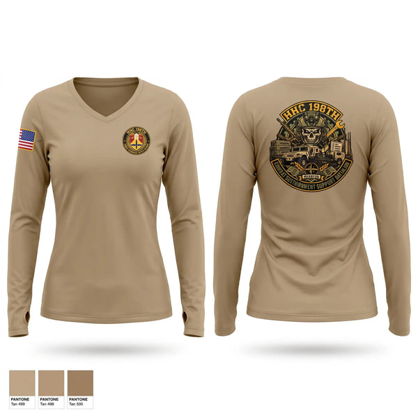Womens Long Sleeve Vneck Shirt, HHC 198th CSSB, Army, Teamtime, Team time, sublimation, custom sports apparel, team uniforms, spirit wear, spiritwear, sports uniforms, custom shirts, team store, custom team store, fundraiser sports, apparel fundraiser