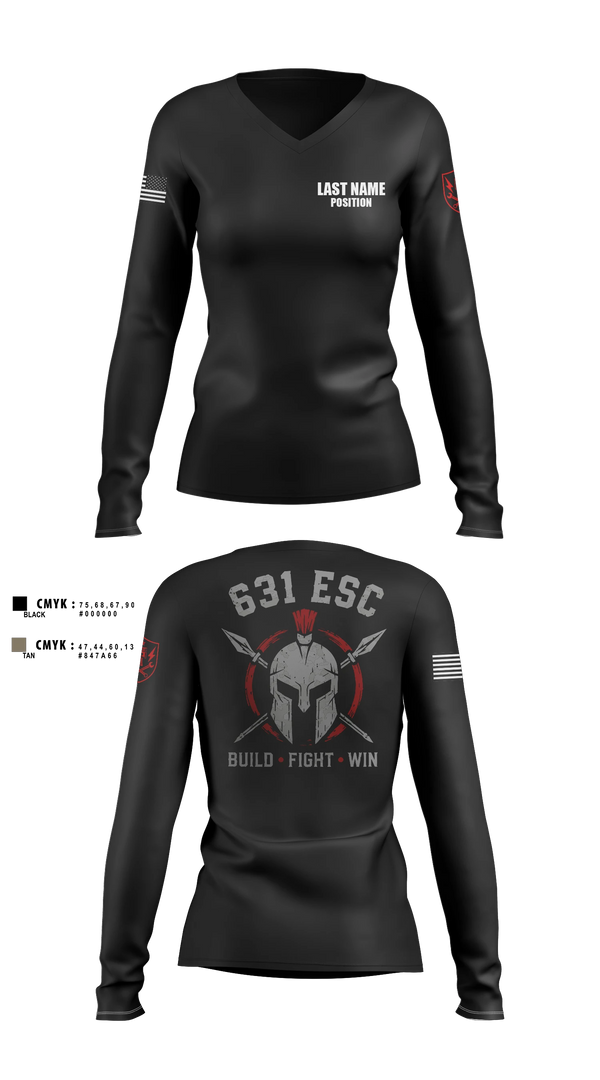 Womens Long Sleeve Vneck Shirt, 631st ESC, Army, Teamtime, Team time, sublimation, custom sports apparel, team uniforms, spirit wear, spiritwear, sports uniforms, custom shirts, team store, custom team store, fundraiser sports, apparel fundraiser