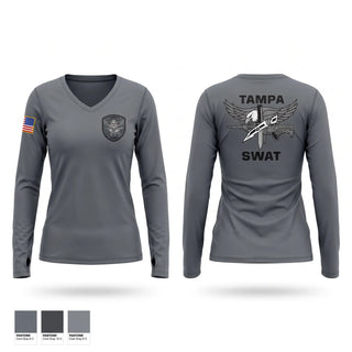 Womens Long Sleeve Vneck Shirt, Tampa SWAT, Police, Teamtime, Team time, sublimation, custom sports apparel, team uniforms, spirit wear, spiritwear, sports uniforms, custom shirts, team store, custom team store, fundraiser sports, apparel fundraiser