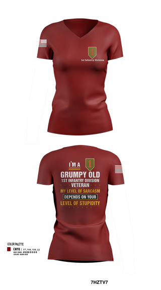 Womens Short Sleeve Vneck Shirt, 1st Infantry Division, , Teamtime, Team time, sublimation, custom sports apparel, team uniforms, spirit wear, spiritwear, sports uniforms, custom shirts, team store, custom team store, fundraiser sports, apparel fundraiser
