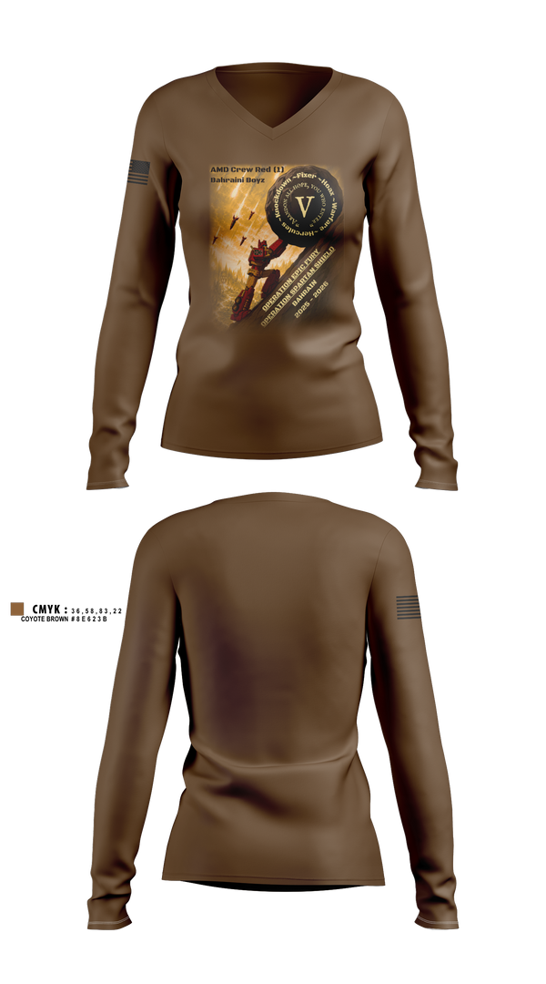 Womens Long Sleeve Vneck Shirt, D/2-43, Army, Teamtime, Team time, sublimation, custom sports apparel, team uniforms, spirit wear, spiritwear, sports uniforms, custom shirts, team store, custom team store, fundraiser sports, apparel fundraiser