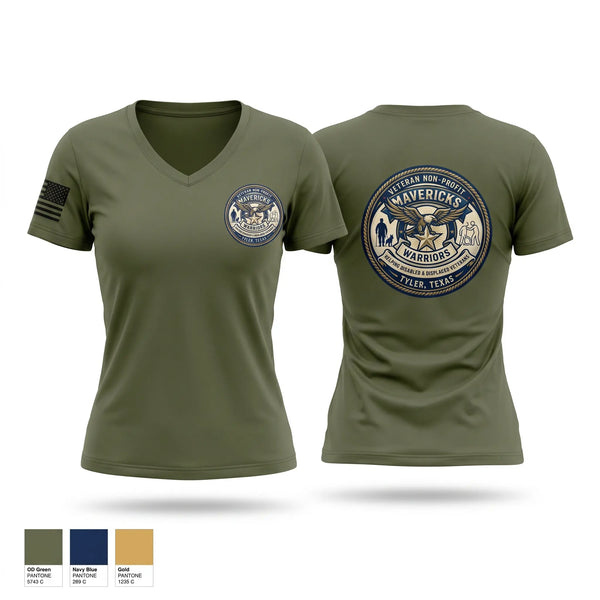 Womens Short Sleeve Vneck Shirt, Mavericks Warriors, Army, Teamtime, Team time, sublimation, custom sports apparel, team uniforms, spirit wear, spiritwear, sports uniforms, custom shirts, team store, custom team store, fundraiser sports, apparel fundraiser