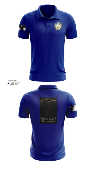 Short Sleeve Performance Polo, 1-7 Cavlary Division Apache Troop Blue Platoon Recon Junkies, Army, Teamtime, Team time, sublimation, custom sports apparel, team uniforms, spirit wear, spiritwear, sports uniforms, custom shirts, team store, custom team store, fundraiser sports, apparel fundraiser