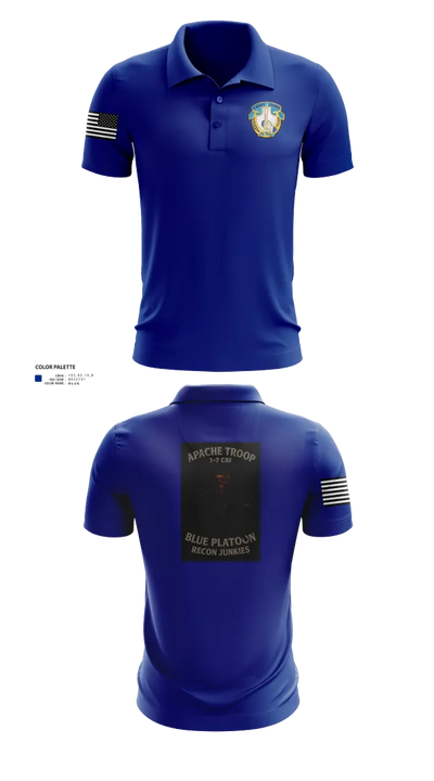 1-7 Cavlary Division Apache Troop Blue Platoon Recon Junkies Short Sleeve Performance Polo - 22