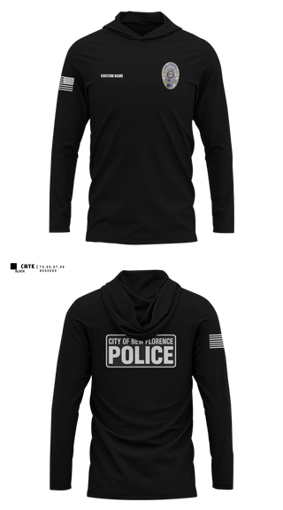 Long Sleeve hooded sunshirt, New Florence Police Department, Police, Teamtime, Team time, sublimation, custom sports apparel, team uniforms, spirit wear, spiritwear, sports uniforms, custom shirts, team store, custom team store, fundraiser sports, apparel fundraiser