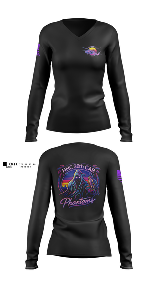 Womens Long Sleeve Vneck Shirt, HHC 38 CAB, National Guard, Teamtime, Team time, sublimation, custom sports apparel, team uniforms, spirit wear, spiritwear, sports uniforms, custom shirts, team store, custom team store, fundraiser sports, apparel fundraiser