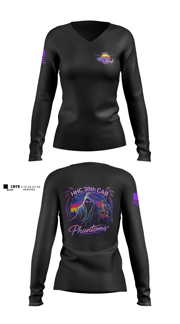 Womens Long Sleeve Vneck Shirt, HHC 38 CAB, National Guard, Teamtime, Team time, sublimation, custom sports apparel, team uniforms, spirit wear, spiritwear, sports uniforms, custom shirts, team store, custom team store, fundraiser sports, apparel fundraiser