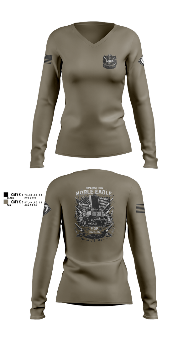 Womens Long Sleeve Vneck Shirt, 204th MDP, Army, Teamtime, Team time, sublimation, custom sports apparel, team uniforms, spirit wear, spiritwear, sports uniforms, custom shirts, team store, custom team store, fundraiser sports, apparel fundraiser