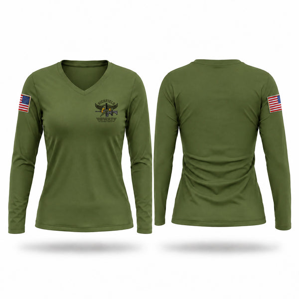 Womens Long Sleeve Vneck Shirt, Richfield SWAT, Police, Teamtime, Team time, sublimation, custom sports apparel, team uniforms, spirit wear, spiritwear, sports uniforms, custom shirts, team store, custom team store, fundraiser sports, apparel fundraiser