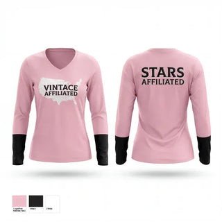 Womens Long Sleeve Vneck Shirt, Stars Affiliated, Men's Basketball, Teamtime, Team time, sublimation, custom sports apparel, team uniforms, spirit wear, spiritwear, sports uniforms, custom shirts, team store, custom team store, fundraiser sports, apparel fundraiser