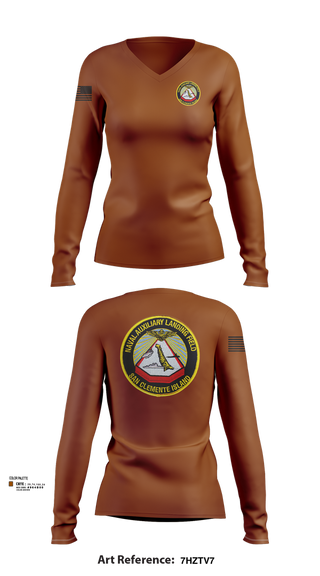 Womens Long Sleeve Vneck Shirt, NAVAL AUXILIARY LANDING FIELD SAN CLEMENTE ISLAND, Navy, Teamtime, Team time, sublimation, custom sports apparel, team uniforms, spirit wear, spiritwear, sports uniforms, custom shirts, team store, custom team store, fundraiser sports, apparel fundraiser