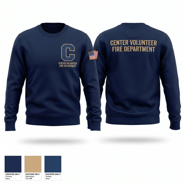 Crew Neck Sweatshirt, Center volunteer Fire department, Fire Department, Teamtime, Team time, sublimation, custom sports apparel, team uniforms, spirit wear, spiritwear, sports uniforms, custom shirts, team store, custom team store, fundraiser sports, apparel fundraiser