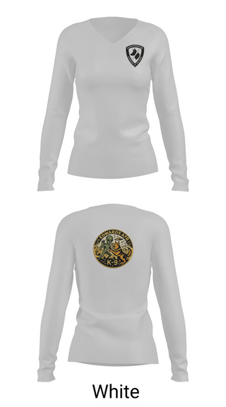 Womens Long Sleeve Vneck Shirt, 412th Military Working Dog, Air Force, Teamtime, Team time, sublimation, custom sports apparel, team uniforms, spirit wear, spiritwear, sports uniforms, custom shirts, team store, custom team store, fundraiser sports, apparel fundraiser