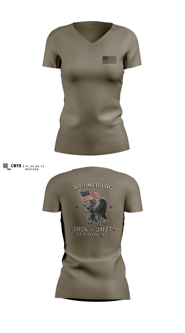 Womens Short Sleeve Vneck Shirt, 361 med log, Army, Teamtime, Team time, sublimation, custom sports apparel, team uniforms, spirit wear, spiritwear, sports uniforms, custom shirts, team store, custom team store, fundraiser sports, apparel fundraiser