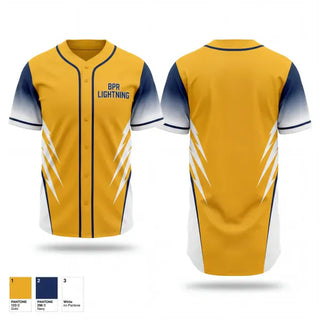 Full Button Baseball Jersey, BPR Lightning, Baseball, Teamtime, Team time, sublimation, custom sports apparel, team uniforms, spirit wear, spiritwear, sports uniforms, custom shirts, team store, custom team store, fundraiser sports, apparel fundraiser
