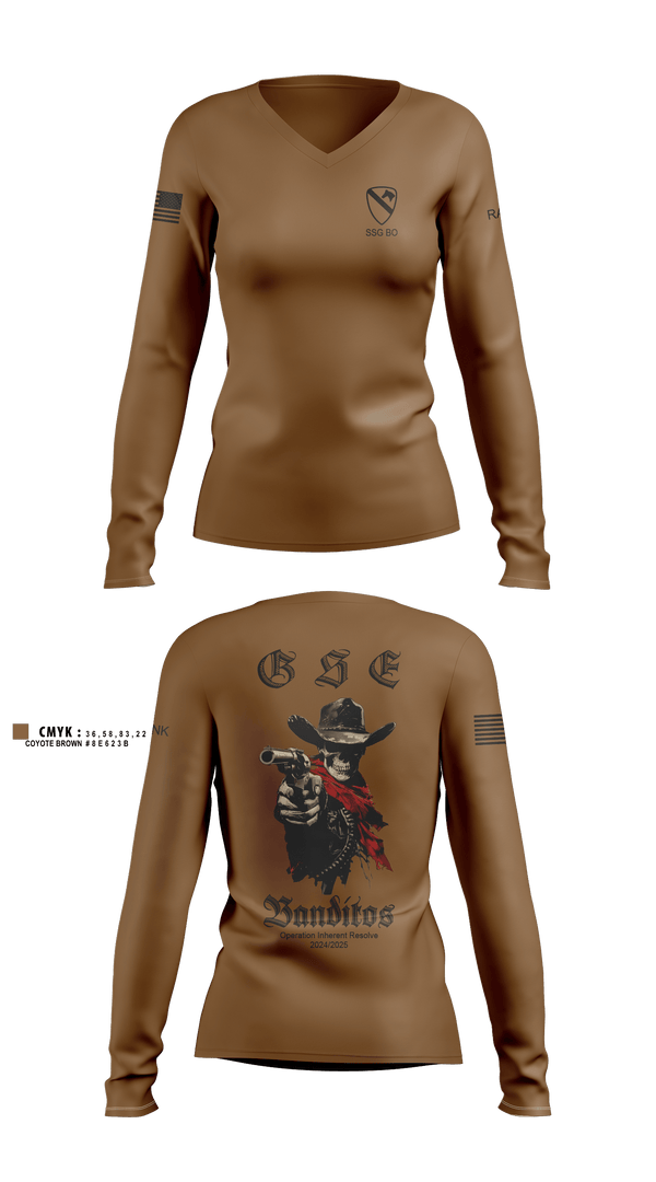 Womens Long Sleeve Vneck Shirt, BCO GSE, Army, Teamtime, Team time, sublimation, custom sports apparel, team uniforms, spirit wear, spiritwear, sports uniforms, custom shirts, team store, custom team store, fundraiser sports, apparel fundraiser