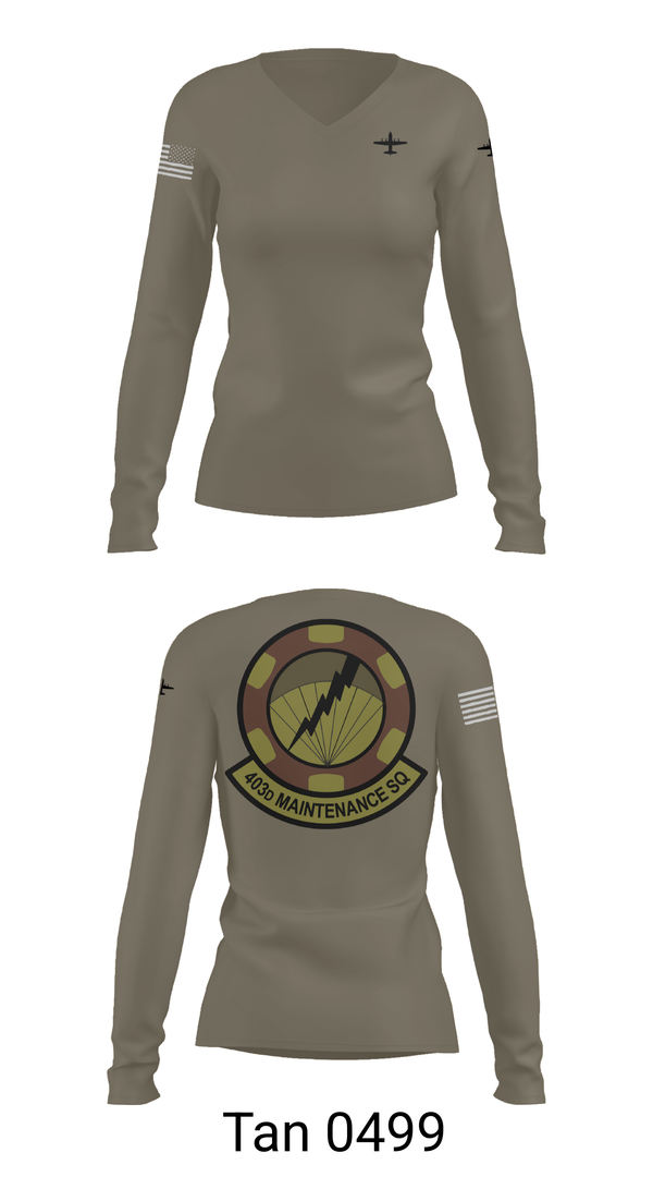 Womens Long Sleeve Vneck Shirt, 403 Maintenance Sqd, Air Force, Teamtime, Team time, sublimation, custom sports apparel, team uniforms, spirit wear, spiritwear, sports uniforms, custom shirts, team store, custom team store, fundraiser sports, apparel fundraiser