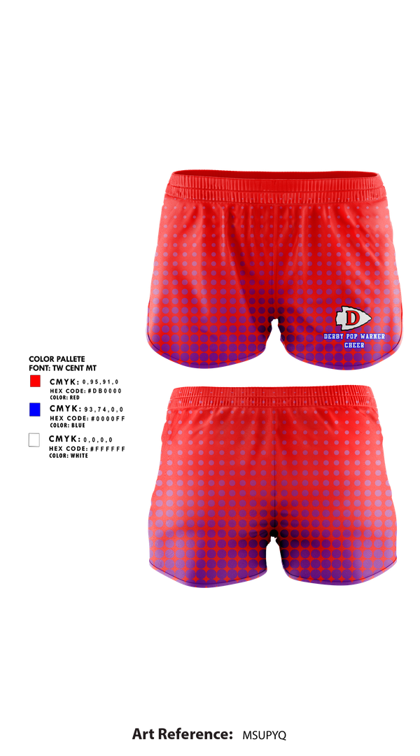 Womens Shorts, Derby Pop Warner Cheer, Cheer, Teamtime, Team time, sublimation, custom sports apparel, team uniforms, spirit wear, spiritwear, sports uniforms, custom shirts, team store, custom team store, fundraiser sports, apparel fundraiser