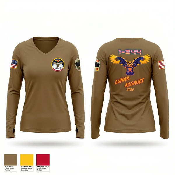 Womens Long Sleeve Vneck Shirt, C Co. 1-244 Assault Helicopter Battalion, Army, Teamtime, Team time, sublimation, custom sports apparel, team uniforms, spirit wear, spiritwear, sports uniforms, custom shirts, team store, custom team store, fundraiser sports, apparel fundraiser