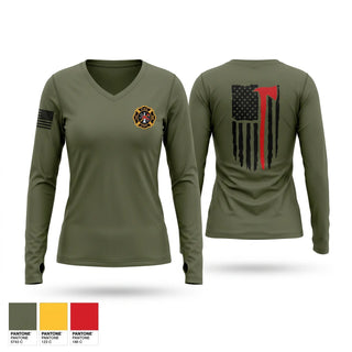 Womens Long Sleeve Vneck Shirt, Warwick Township Fire Department, Fire Department, Teamtime, Team time, sublimation, custom sports apparel, team uniforms, spirit wear, spiritwear, sports uniforms, custom shirts, team store, custom team store, fundraiser sports, apparel fundraiser