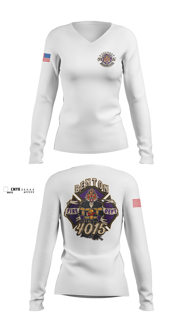 Womens Long Sleeve Vneck Shirt, Benton Fire, Fire Department, Teamtime, Team time, sublimation, custom sports apparel, team uniforms, spirit wear, spiritwear, sports uniforms, custom shirts, team store, custom team store, fundraiser sports, apparel fundraiser