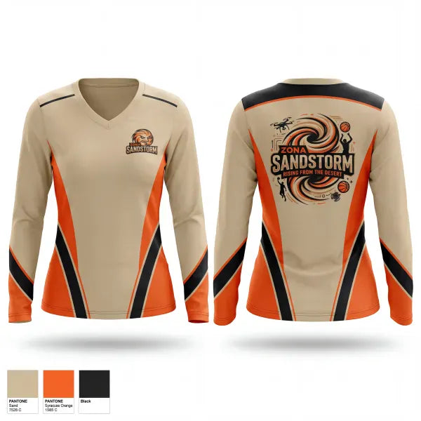 Womens Long Sleeve Vneck Shirt, Zona Sandstorm, Men's Basketball, Teamtime, Team time, sublimation, custom sports apparel, team uniforms, spirit wear, spiritwear, sports uniforms, custom shirts, team store, custom team store, fundraiser sports, apparel fundraiser