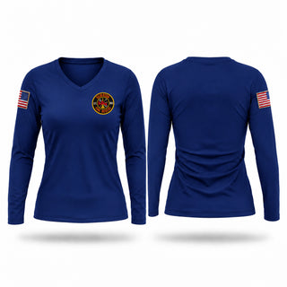 Womens Long Sleeve Vneck Shirt, Silverton Fire Rescue, Fire Department, Teamtime, Team time, sublimation, custom sports apparel, team uniforms, spirit wear, spiritwear, sports uniforms, custom shirts, team store, custom team store, fundraiser sports, apparel fundraiser