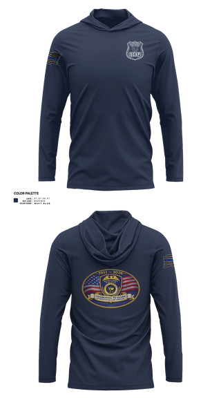 Long Sleeve hooded sunshirt, Suffolk county auxiliary police, Police, Teamtime, Team time, sublimation, custom sports apparel, team uniforms, spirit wear, spiritwear, sports uniforms, custom shirts, team store, custom team store, fundraiser sports, apparel fundraiser