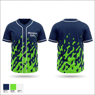 Full Button Baseball Jersey, Wampus Cats, Baseball, Teamtime, Team time, sublimation, custom sports apparel, team uniforms, spirit wear, spiritwear, sports uniforms, custom shirts, team store, custom team store, fundraiser sports, apparel fundraiser