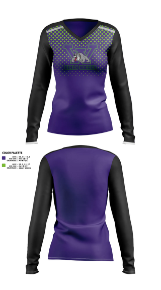 Womens Long Sleeve Vneck Shirt, Waukegan Bulldogs, Women's Soccer, Teamtime, Team time, sublimation, custom sports apparel, team uniforms, spirit wear, spiritwear, sports uniforms, custom shirts, team store, custom team store, fundraiser sports, apparel fundraiser
