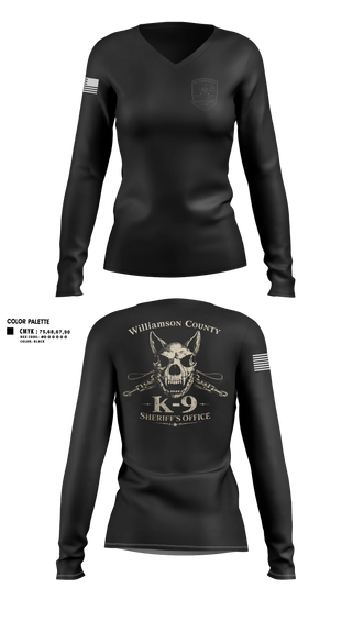 Womens Long Sleeve Vneck Shirt, Williamson County K-9 Unit, Police, Teamtime, Team time, sublimation, custom sports apparel, team uniforms, spirit wear, spiritwear, sports uniforms, custom shirts, team store, custom team store, fundraiser sports, apparel fundraiser