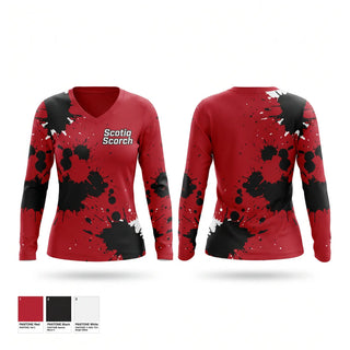 Womens Long Sleeve Vneck Shirt, Scotia Scorch, Softball, Teamtime, Team time, sublimation, custom sports apparel, team uniforms, spirit wear, spiritwear, sports uniforms, custom shirts, team store, custom team store, fundraiser sports, apparel fundraiser