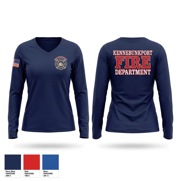 Womens Long Sleeve Vneck Shirt, Kennebunkport Fire Department, Fire Department, Teamtime, Team time, sublimation, custom sports apparel, team uniforms, spirit wear, spiritwear, sports uniforms, custom shirts, team store, custom team store, fundraiser sports, apparel fundraiser