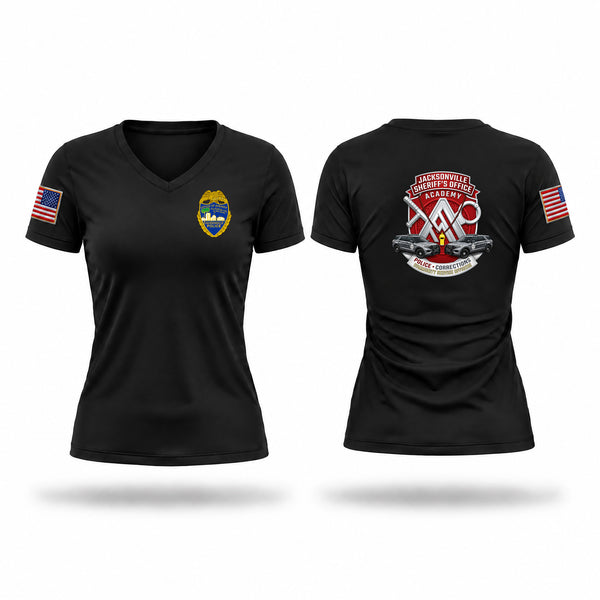 Womens Short Sleeve Vneck Shirt, Jax Academy, Police, Teamtime, Team time, sublimation, custom sports apparel, team uniforms, spirit wear, spiritwear, sports uniforms, custom shirts, team store, custom team store, fundraiser sports, apparel fundraiser