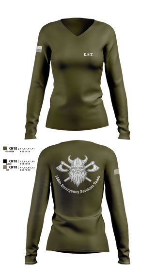 Womens Long Sleeve Vneck Shirt, 148th E.S.T., Police, Teamtime, Team time, sublimation, custom sports apparel, team uniforms, spirit wear, spiritwear, sports uniforms, custom shirts, team store, custom team store, fundraiser sports, apparel fundraiser