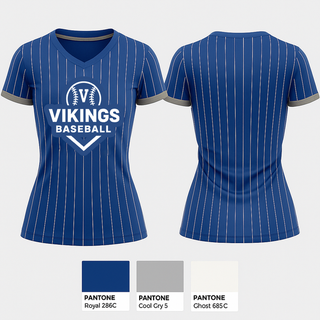Womens Short Sleeve Vneck Shirt, Vikings, Baseball, Teamtime, Team time, sublimation, custom sports apparel, team uniforms, spirit wear, spiritwear, sports uniforms, custom shirts, team store, custom team store, fundraiser sports, apparel fundraiser
