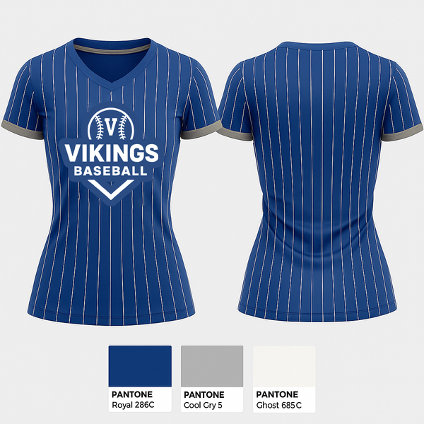 Womens Short Sleeve Vneck Shirt, Vikings, Baseball, Teamtime, Team time, sublimation, custom sports apparel, team uniforms, spirit wear, spiritwear, sports uniforms, custom shirts, team store, custom team store, fundraiser sports, apparel fundraiser