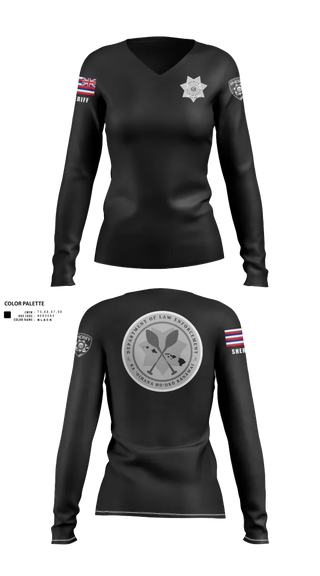 Womens Long Sleeve Vneck Shirt, Hawai’i Department of Law Enforcement- Sheriff Division, Police, Teamtime, Team time, sublimation, custom sports apparel, team uniforms, spirit wear, spiritwear, sports uniforms, custom shirts, team store, custom team store, fundraiser sports, apparel fundraiser
