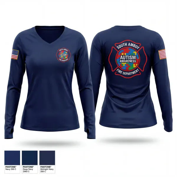 Womens Long Sleeve Vneck Shirt, South Amboy Fire Department, Fire Department, Teamtime, Team time, sublimation, custom sports apparel, team uniforms, spirit wear, spiritwear, sports uniforms, custom shirts, team store, custom team store, fundraiser sports, apparel fundraiser