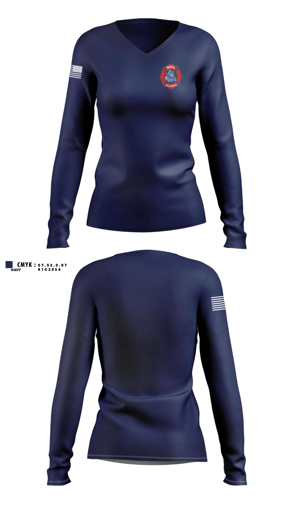 Womens Long Sleeve Vneck Shirt, Rice Fire Dept, Fire Department, Teamtime, Team time, sublimation, custom sports apparel, team uniforms, spirit wear, spiritwear, sports uniforms, custom shirts, team store, custom team store, fundraiser sports, apparel fundraiser