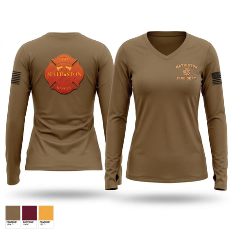 Womens Long Sleeve Vneck Shirt, Mathiston fire and rescue, Fire Department, Teamtime, Team time, sublimation, custom sports apparel, team uniforms, spirit wear, spiritwear, sports uniforms, custom shirts, team store, custom team store, fundraiser sports, apparel fundraiser