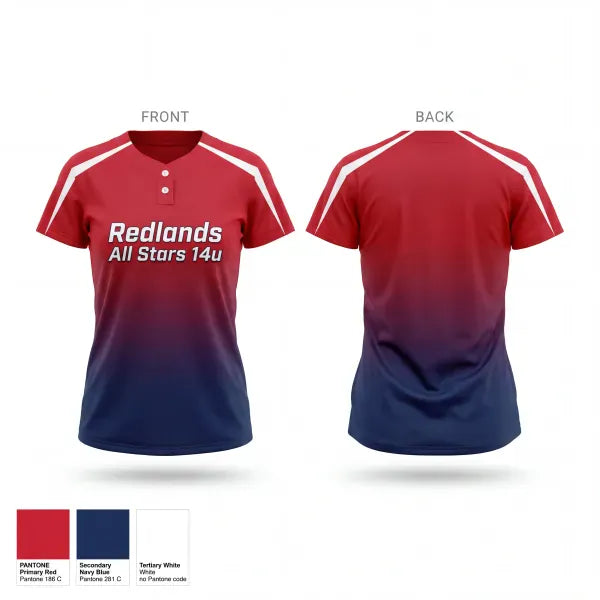 Two Button Softball Jersey, Redlands All Stars 14u, Softball, Teamtime, Team time, sublimation, custom sports apparel, team uniforms, spirit wear, spiritwear, sports uniforms, custom shirts, team store, custom team store, fundraiser sports, apparel fundraiser