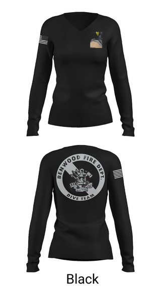 Womens Long Sleeve Vneck Shirt, Benwood Fire Dept Dive, Fire Department, Teamtime, Team time, sublimation, custom sports apparel, team uniforms, spirit wear, spiritwear, sports uniforms, custom shirts, team store, custom team store, fundraiser sports, apparel fundraiser