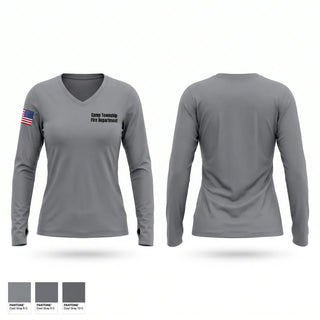 Womens Long Sleeve Vneck Shirt, Camp Township Fire Department, Fire Department, Teamtime, Team time, sublimation, custom sports apparel, team uniforms, spirit wear, spiritwear, sports uniforms, custom shirts, team store, custom team store, fundraiser sports, apparel fundraiser