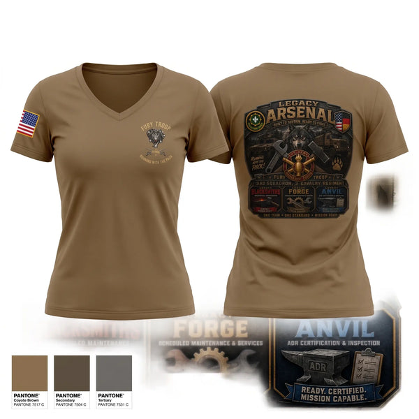 Womens Short Sleeve Vneck Shirt, Legacy 3/2 Fury Troop, Army, Teamtime, Team time, sublimation, custom sports apparel, team uniforms, spirit wear, spiritwear, sports uniforms, custom shirts, team store, custom team store, fundraiser sports, apparel fundraiser