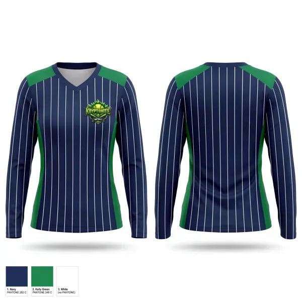 Womens Long Sleeve Vneck Shirt, Kryptonite, Baseball, Teamtime, Team time, sublimation, custom sports apparel, team uniforms, spirit wear, spiritwear, sports uniforms, custom shirts, team store, custom team store, fundraiser sports, apparel fundraiser
