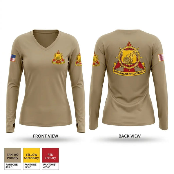 Womens Long Sleeve Vneck Shirt, 1229th Transportation Company, Army, Teamtime, Team time, sublimation, custom sports apparel, team uniforms, spirit wear, spiritwear, sports uniforms, custom shirts, team store, custom team store, fundraiser sports, apparel fundraiser