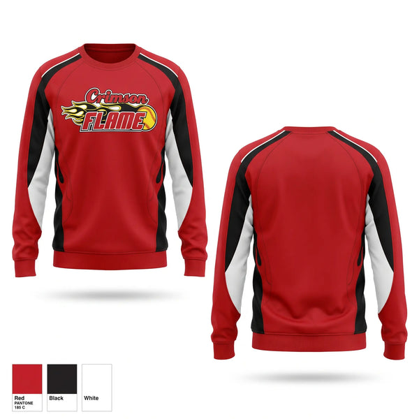 Crew Neck Sweatshirt, Crimson Flames, Softball, Teamtime, Team time, sublimation, custom sports apparel, team uniforms, spirit wear, spiritwear, sports uniforms, custom shirts, team store, custom team store, fundraiser sports, apparel fundraiser