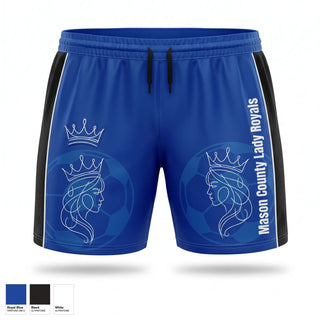 Womens Soccer Shorts, Mason County Lady Royals, Women's Soccer, Teamtime, Team time, sublimation, custom sports apparel, team uniforms, spirit wear, spiritwear, sports uniforms, custom shirts, team store, custom team store, fundraiser sports, apparel fundraiser