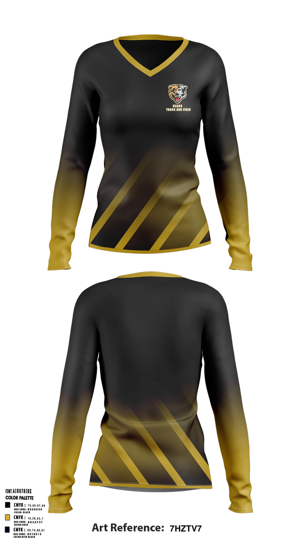 Womens Long Sleeve Vneck Shirt, Bears, Track & Field, Teamtime, Team time, sublimation, custom sports apparel, team uniforms, spirit wear, spiritwear, sports uniforms, custom shirts, team store, custom team store, fundraiser sports, apparel fundraiser